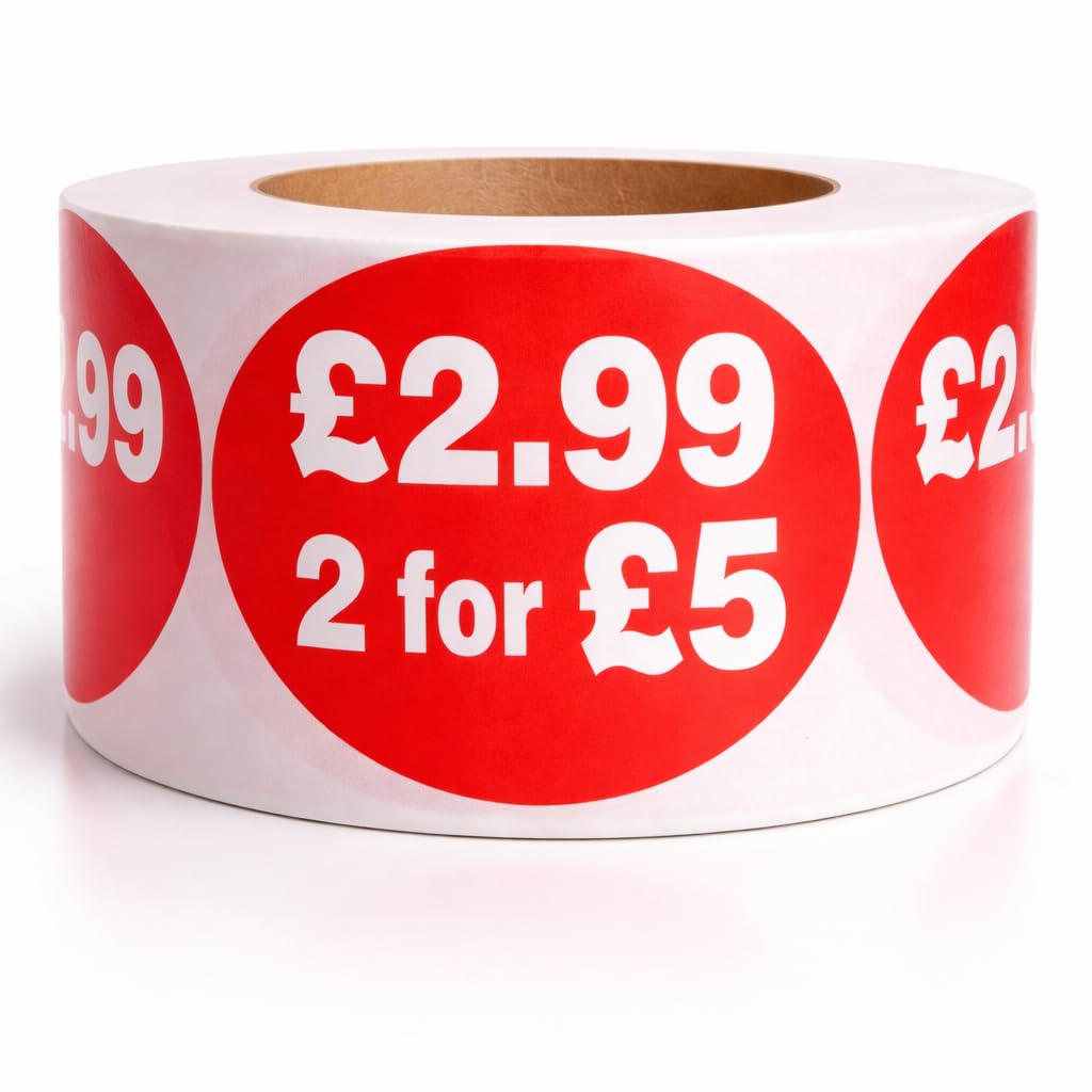 New ยฃ2.99 2 for ยฃ5 Self Adhesive Stickers Sticky Labels Price Labels for Retail Price Display 45mm Diamter Roll of 500 Stickers