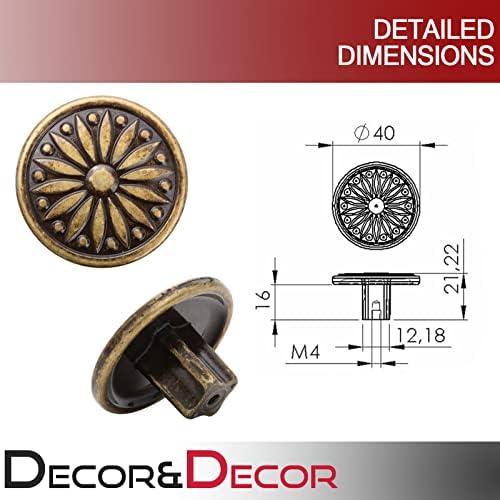 Decoranddecor 40mm Rounded Circle Antique Brass Copper Knob Vintage Country Door Pull Handle Kitchen Cupboard Cabinet Drawer (40mm - One Screw Hole, Antique Brass)