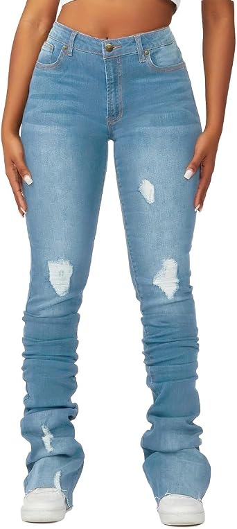 Stacked Flared Jeans for Women High Waisted Stretchy Slim Fit Skinny Bell Bottom Jeans Trendy Flare Denim Pants