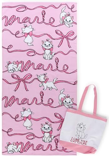Jay Franco Beach Towel and Tote Bag Set - 16x 14.5Canvas Shoulder Handbag with 28x 58Super Soft Absorbent Bath Towel Official Licensed Product Pink - Aristocats