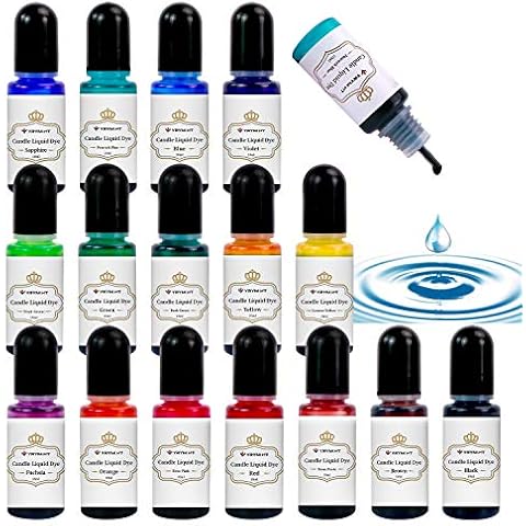 YRYM HT Candle Dye - 16 Popular Vibrant Colors Candle Making Liquid Oil-Based Dye for Candle Wax - Candle Color Wax Dye for Soy Candle Making, Safe and Natural （16 Bottle） Cover