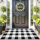 SofterCharm Outdoor Rugs, Black and White Area Rug Checkered 2’4’’x3’7’’