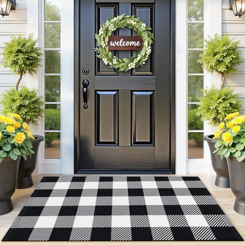 SofterCharm Outdoor Rugs, Black and White Area Rug Checkered 2’4’’x3’7’’