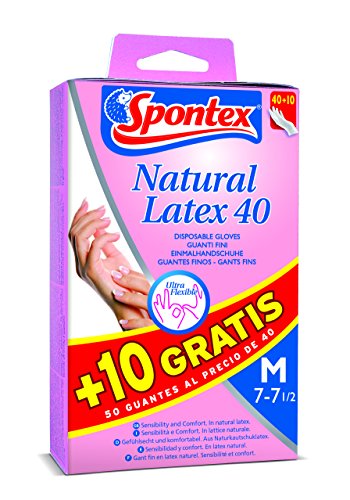 Spontex 12962017 Guantes Finos, Talla Mediano 7, Látex, 50 Unidades