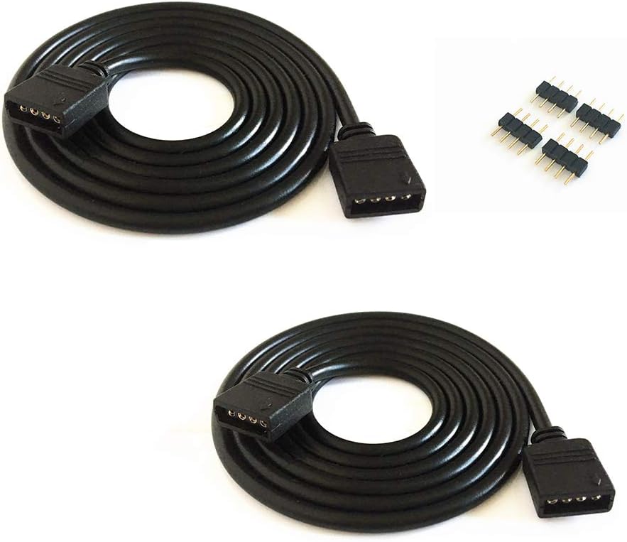 2 pcs/pack black 5M 16.4ft 4 Color RGB Extension Cable LED Strip Connector Extension Cable Cord Wire 4 Pin LED Connector for SMD 5050 3528 2835 RGB LED Light Strip rgb wire，rgb extension cable