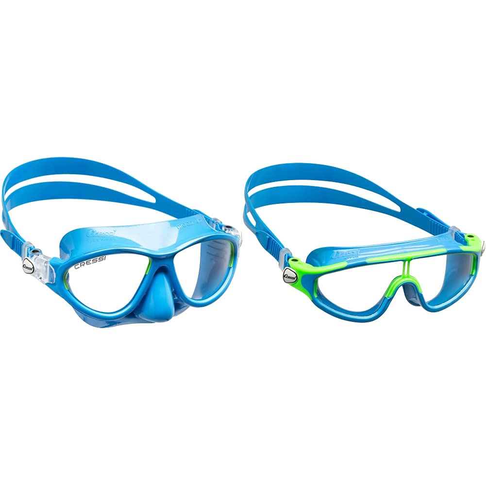 Cressi Schnorchelset Maske Kinder Moon Kid & Baloo Goggles - Schwimmbrille Für Kinder von 7/15 Jahren, Hellblau/Limette Weiß, Einheitsgröße