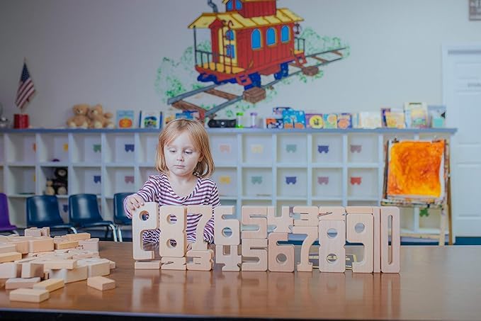 SumBlox Wooden Number Building Blocks, Educational Math Learning Set, Natural Wood, 27 Pieces, Height-Based Learning - Image 2