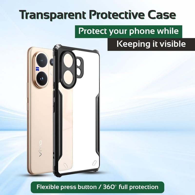 Image of AIBEX for Vivo V60E 5G / Vivo T4 Pro 5G / Vivo V60 5G Mobile Back Case Cover, Crystal-Clear Shockproof Bumper with Camera Guard | 360 Hybrid Protection (TPU+PC) | Anti-Yellow, Slim Transparent