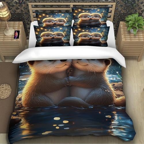 Housse de couette loutre 260x220 cm en microfibre avec 2 taies d'oreiller - 5
