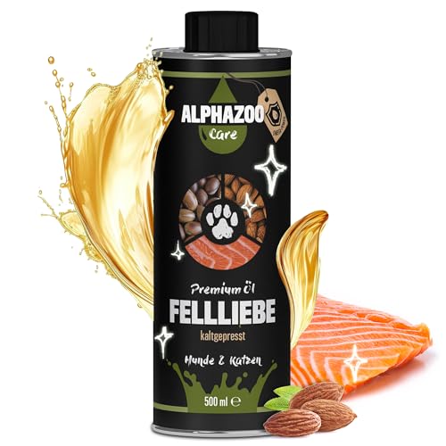alphazoo Fellliebe Natur-Futteröl für Hunde 500 ml I Lachsöl, Mandelöl mit wertvollem Omega-3 & Omega-6 I Natürlich gegen Juckreiz I Glänzendes Fell