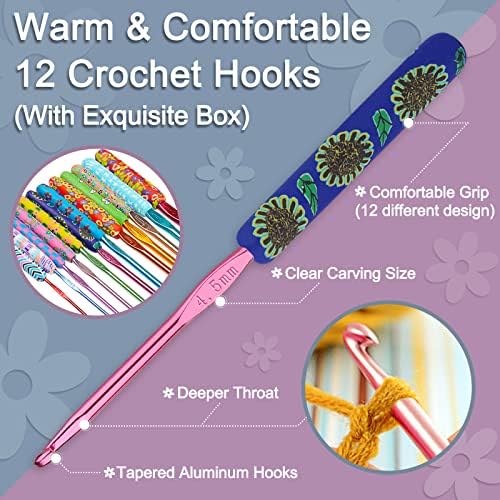 Coopay Crochet Hook Set, Crochet Hook Sets Soft Grip Added 6.5mm, 7mm, 8mm, Crochet Hooks for Arthritic Hands, Soft Handle with Long Stems, Amigurumi Crochet Hooks Beginner Gift Kit