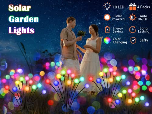 Solar Garden Lights - 4 Pack 10 Led Color Changing Solar Firefly Swaying Lights Outdoor Waterproof Decorative Lights, Solar Outdoor Lights For Yard Patio Walkway Garden Pathway Decoration #TOP5