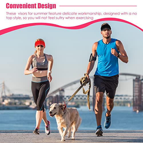 Bonuci 24 Pack Sports Visor Bulk Unisex Sun Visor Adjustable Uv Protection Sun Hat Cap For Beach Pool Golf Tennis Baseball Cap (Red) #TOP5