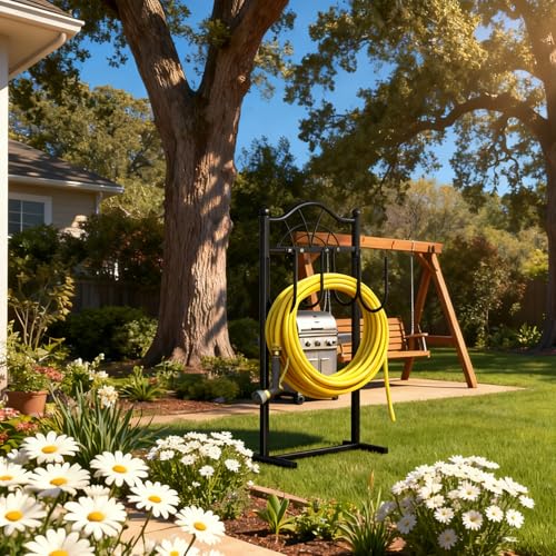 Shomextol Hose Holder – Upgraded Freestanding Garden Hose holder for 100FT Hoses, Sturdy Outdoor Water Hose Storage Hanger, Ideal for Yard, Lawn & Garden，Black — view 3