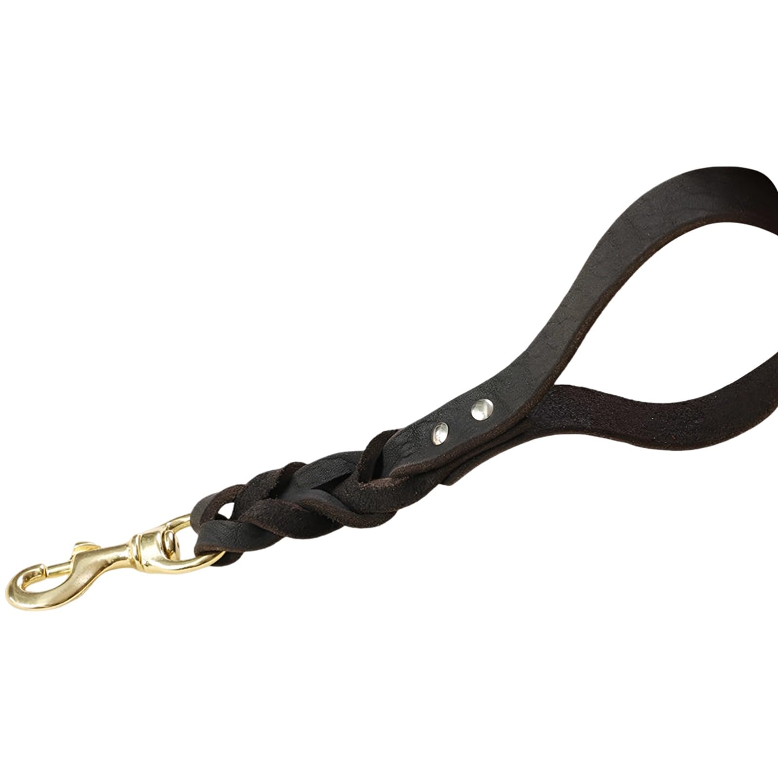 Hundeleine für große Hunde, Kurze 30 cm Leine aus echtem Rindsleder mit handgeflochtenem Griff, Nietenverstärkung, Messing-Schnappverschluss, farbbeständig, Schwarz