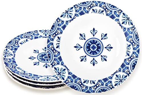 Sonemone Blue Dinner Plates Set of 4, 11 Inch Round Floral Ceramic Plate Set for Maincourse, Pizza, Pasta and Steak, Microwave & Dishwasher Safe