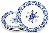 Sonemone Blue Dinner Plates Set of 4, 11 Inch Round Floral Ceramic Plate Set for Maincourse, Pizza,