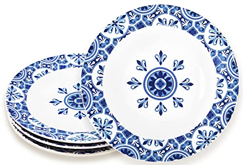 Sonemone Blue Dinner Plates Set Of 4, 11 Inch Round Floral Ceramic Plate Set For Maincourse, Pizza, Pasta And Steak, Microwave & Dishwasher Safe #TOP26