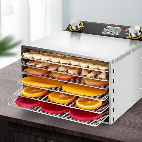 Deshidratador de alimentos comercial, 400 W, secador de carne y frutas, liofilización de 6 capas para cecina, champiñones y hierbas, ideal para aperitivos saludables y conservación de alimentos.