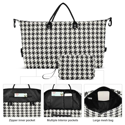 Generic Classic Houndstooth Travel Duffle Bag Duffel Bags Large Weekender Bag Carry On Duffel Bag Gym Bag with Toiletry Bag Garment Duffle Bags for Yoga Women Airplanes Men Adults Trip Sports2