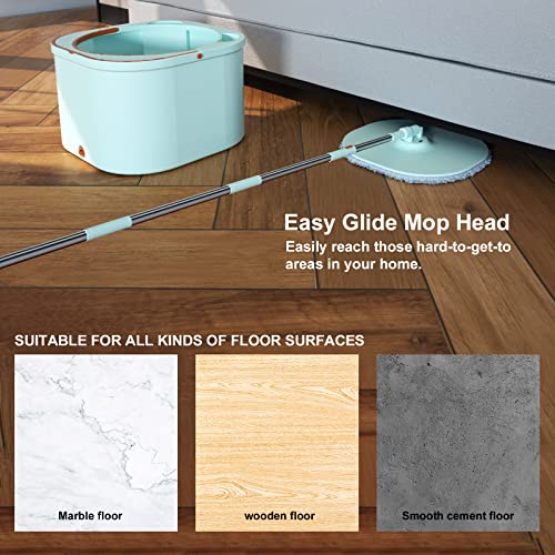 MOLACHI Flaches Bodenwischer- und Eimer-System-Set mit Auswringer, selbstauswringender Mikrofaser-Drehmopp-Eimer für Hartholz, Laminat, Fliesen, Bodenreinigung, separates Schmutzwasser, Nass- und – Bild 8