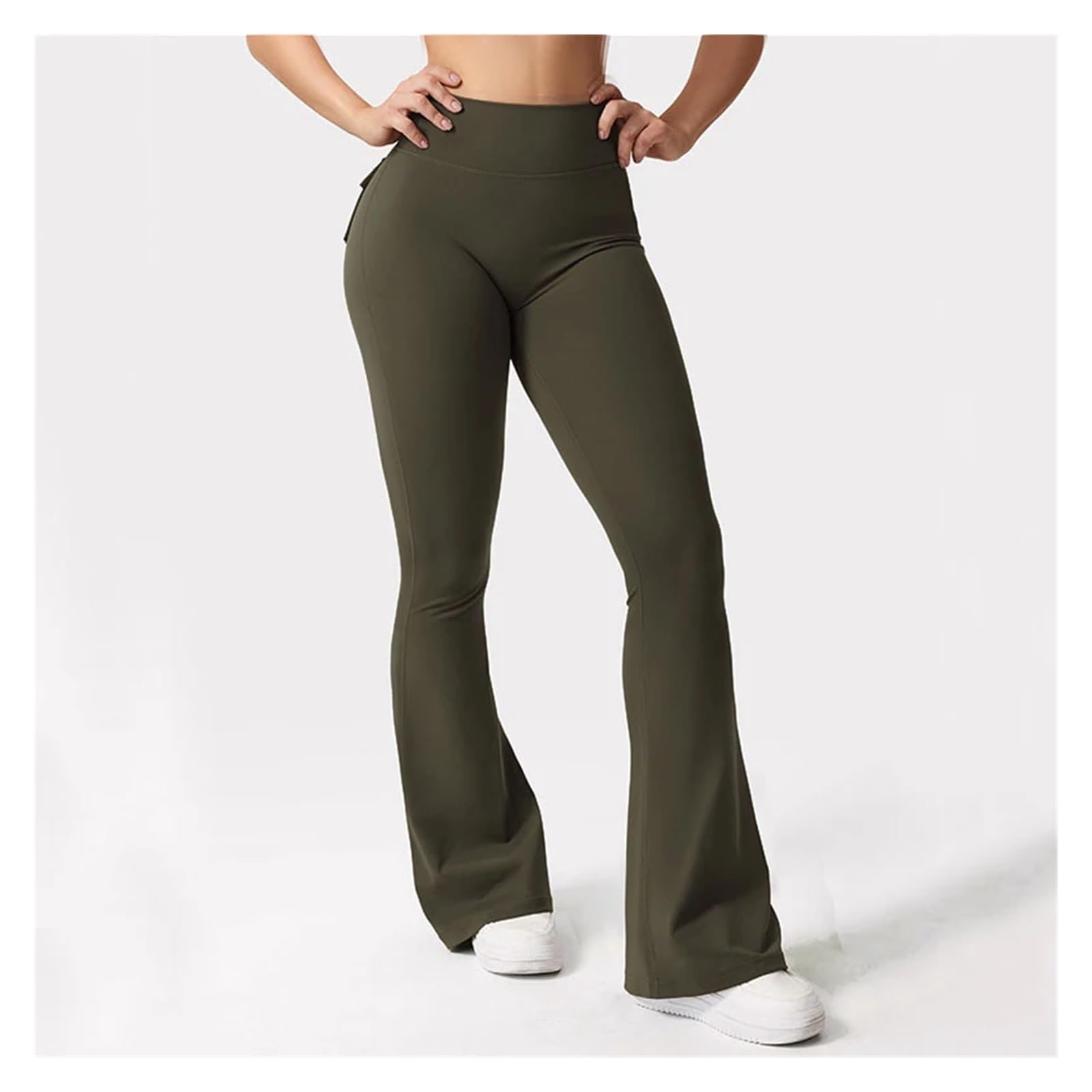 Leggings de Yoga Extensibles à Jambes Larges for Femmes, Sensation de Nu, Compression, vêtements de Travail de Fitness avec Poches, Pantalon de Yoga pour Le Sport et Le Yoga(Brown,L)