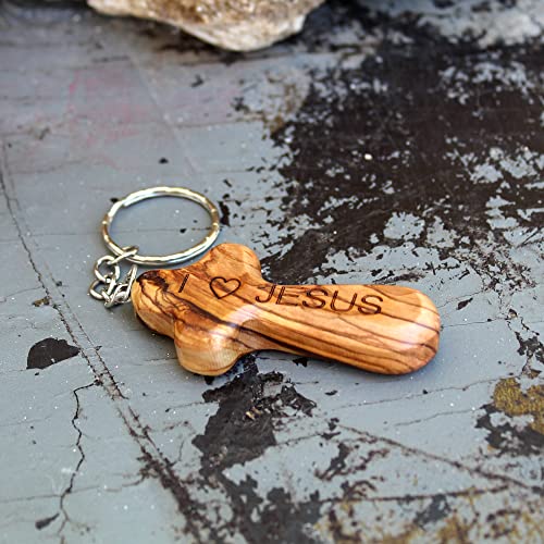 Olive Wood I Love Jesus Comfort Cross Keychain, Wooden Keychain Handmade In The Holyland, Wooden Cross Unique Keychain Gift, Religious Gift #TOP6