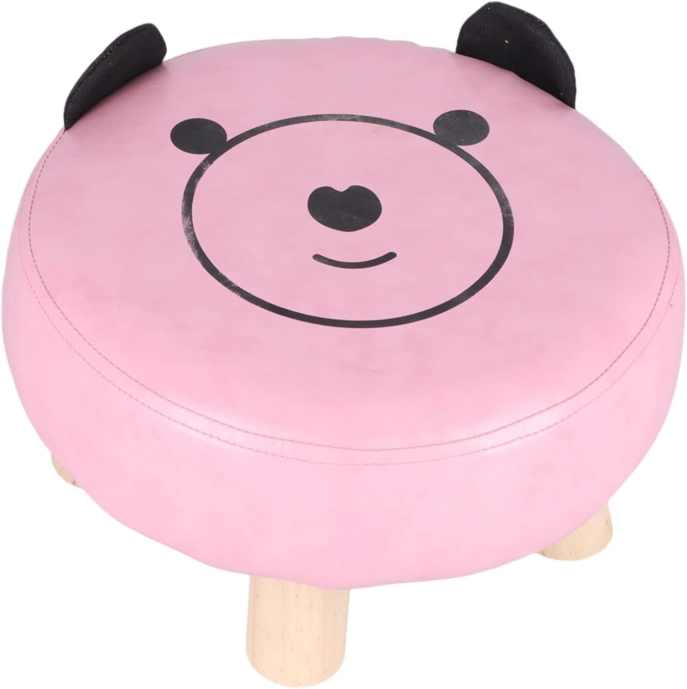 Small Under Desk Footrest Ottoman, Cute Cartoon Step Stool with 4 Stable Log Legs for Kids and Adults, Compact PU Leather Footstool for Home Office Dorm