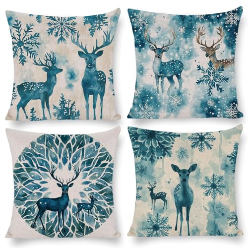 クッションカバー 50x50cm ビロード 装飾枕カバー 4枚セット 北欧 おしゃれ 可愛い インテリア アクセント 部屋飾り ソファ 椅子 車内 ベッド ソファー用クッションカバー 抱き枕カバー ソファ背当て 装飾枕カバー 座布団カバー (クリスマスヘラ