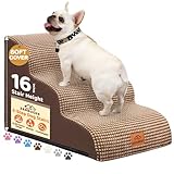 Zerbuger Dog Ramp and Stair for Bed 16' H-20 H,3-Step Cat Stair for Sofa and Chair,4-Step Dog Ramp for High Bed and Window,Durable Nonslip Fabric Cover for Indoor (Coffee-16 H, Pet Friendly, 3)