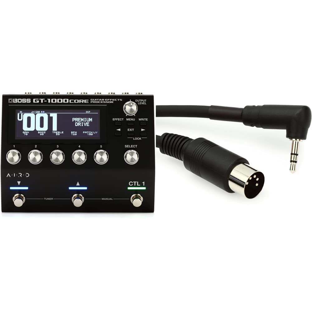 Boss GT-1000CORE Multi-effects Processor & BMIDI-5-35 - Type A MIDI to 3.5mm TRS Cable - 5 foot