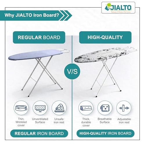Image of JIALTO Vertical Ironing Board with 16 mm Metal Bracket, Adjustable Height Stand, Pure Cotton Cloth Cover, Foldable Iron Board for Home (Black and White, A0-1 - 111 L X 30 W CM)