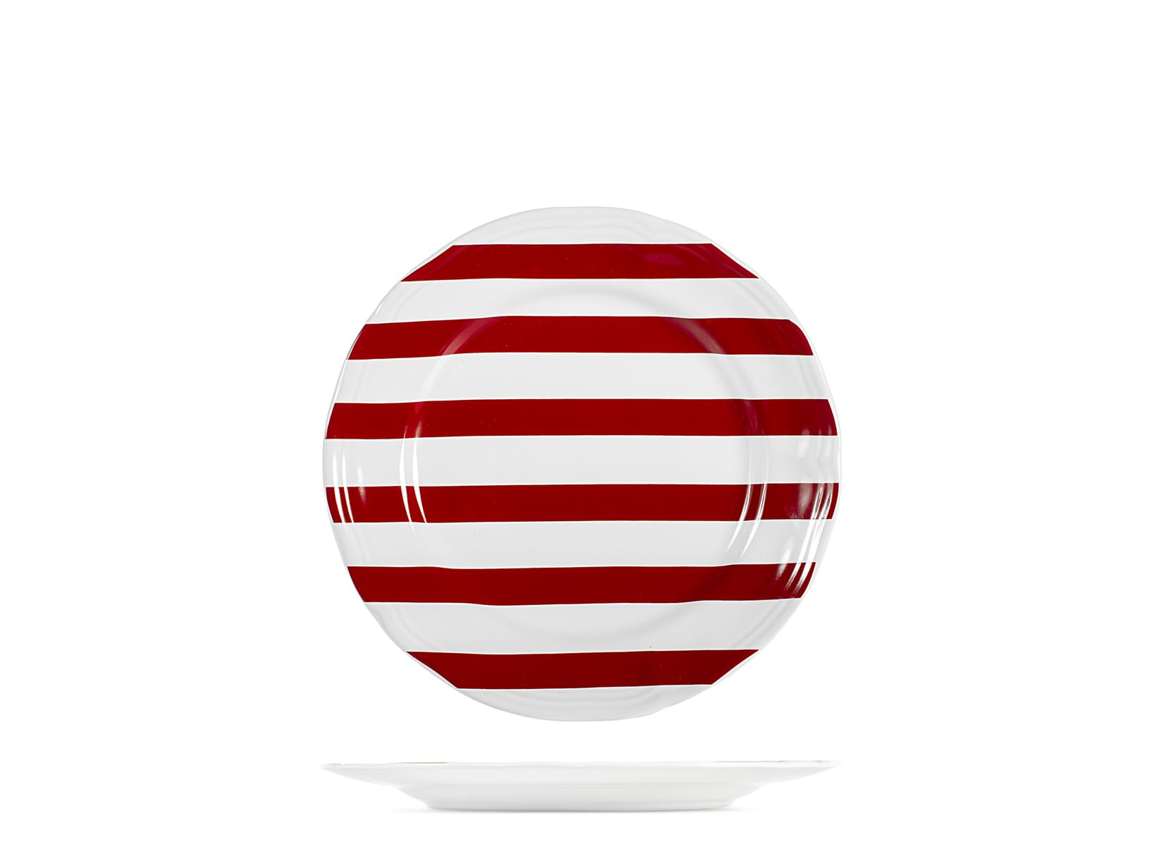 H&H Set of 6 Ruby Stoneware Fruit Plates – Diameter 20 cm – White and Red Stripes Decoration – Dishwasher and Microwave Safe, Christmas Design