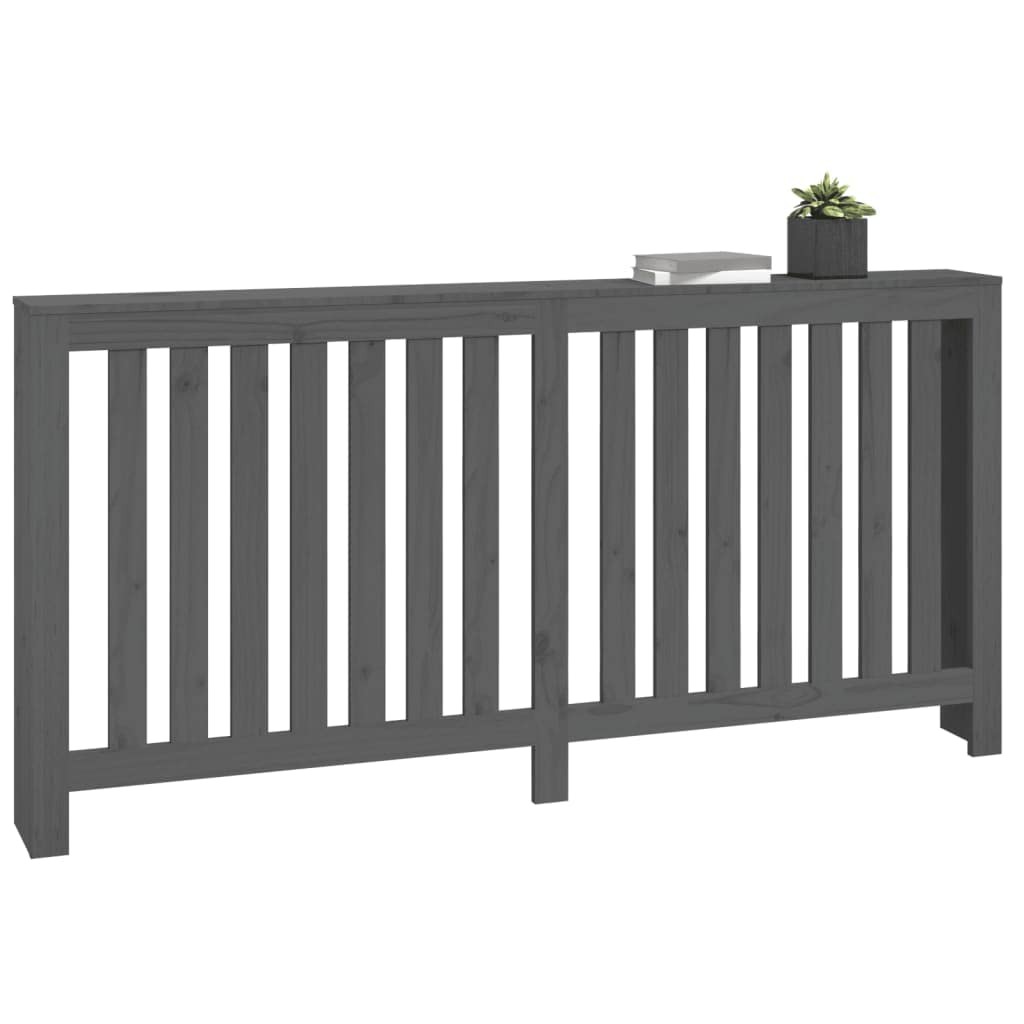 Revestimiento para radiador gris de madera de pino maciza, 169 x 19 x 84 cm, con listones verticales, práctico estante para sala de estar y baño, cubierta de calefacción de bajo consumo