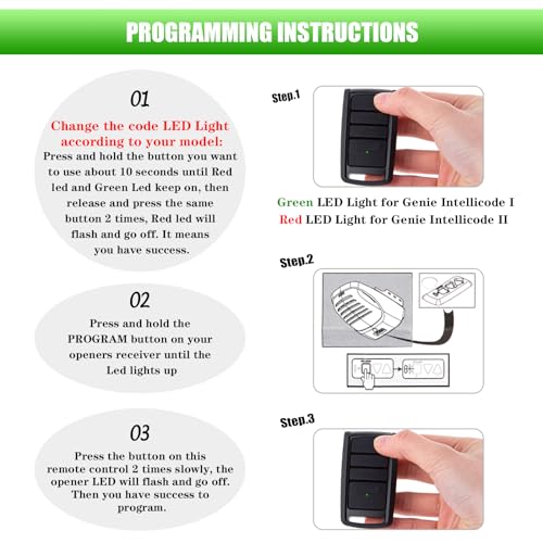 O3T-BX Keychain Remote for Genie IntelliCode I II G3T-R G3T-BX G3T-A Overhead Door Legacy Garage Door Opener Remote Auto-Seek Dual 315/390MHZ (2Pack 3-Button)