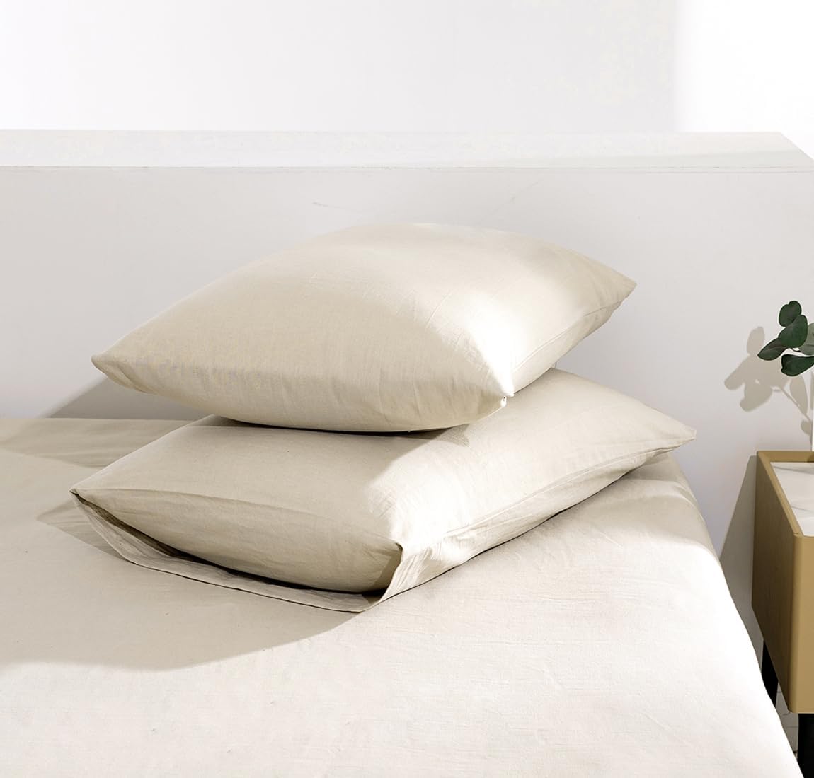 TUMEI 100% Linen Pillow Case Queen, Set of 2 Queen Size Linen Bed Pillow Cases Pillow Shams Cover Washed Solid Color Natural Flax Soft Breathable (25.98"×20.08")