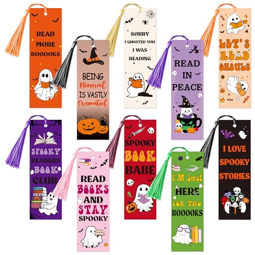 10Pcs Halloween Bookmarks with Tassel for Reading Reader Gift, Cute