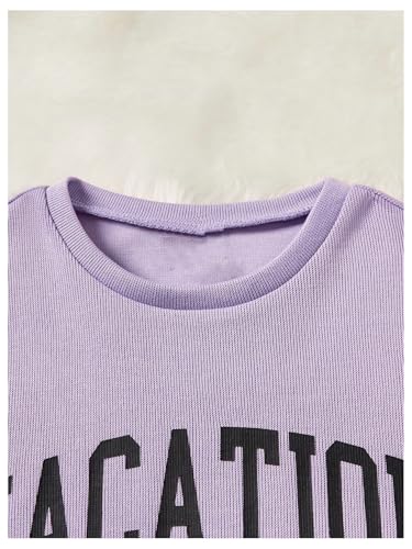 Image of Verdusa Girl's Tracksuit Sets 2 Piece Outfits Letter Print Vacation Tee Top and Drawstring Waist Shorts