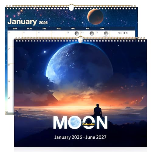 Moon Phase Wall Calendar, 18‑Month (Jan 2026–Jun 2027), Large 14"×11.5"