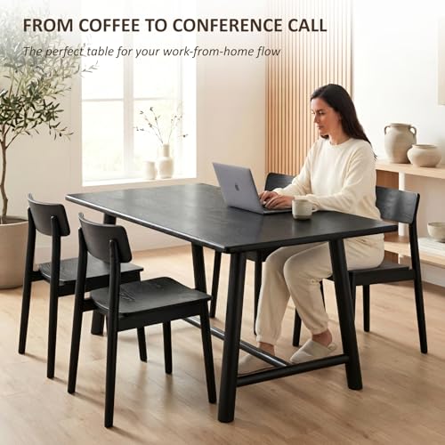 Image of CIMOTA 69 inch Dining Table for 4-6, Wood Kitchen Table with Solid Wood Legs, Modern Farmhouse Dining Furniture for Dining Room, Living Room & Home Office, Black Finish