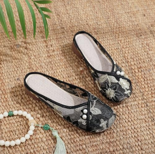Chinese Slippers for Women Embroidered Mules Mesh Pearl Slip on - Retro Trendy Cute Casual Comfortable Walking Beach Travel Lightweight Running Standing All Day Business Office Driving Birthday Gifts2