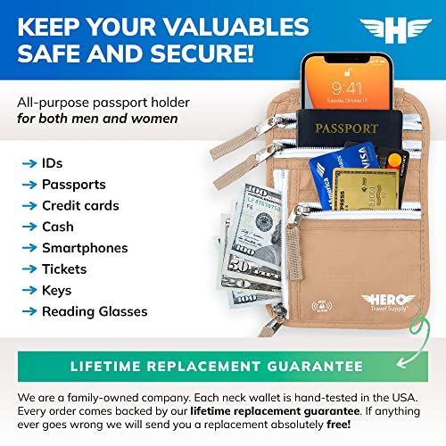 HERO Neck Wallet - RFID Blocking Passport Holder, Easy to Conceal and Pouch