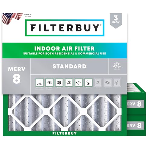 Filterbuy 21x21x4 Air Filter MERV 8 Essential Dust & Allergy Defense (3-Pack), Electrostatic Pleated HVAC AC Furnace Filters Replacement (Actual Size: 20.50 x 20.50 x 3.63)