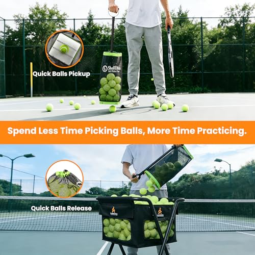 Tolva de pelota de tenis con mango telescópico regulable y gran almacenamiento de bolas 3
