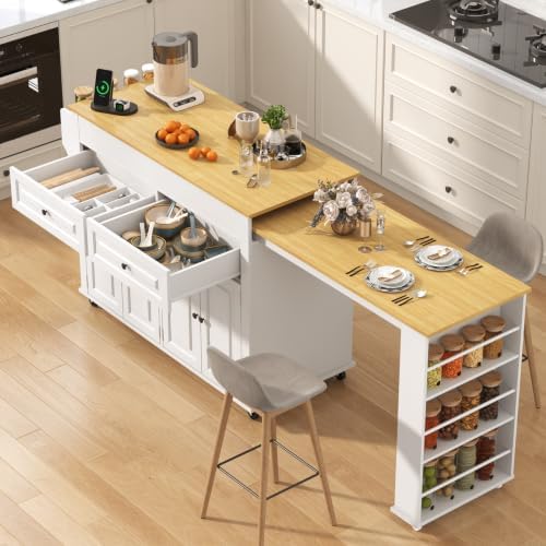 80"-48" Extendable Kitchen Island with Extended Dining Table and ...