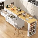 80'-48' Extendable Kitchen Island with Extended Dining Table and Power Outlet,Large Mobile Kitchen...