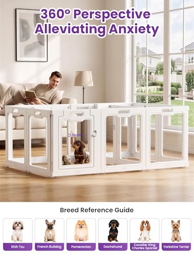 Image of DELOMO Clear Acrylic Indoor Dog Playpen, 24 inch H 12-Panel with 2 Doors, White
