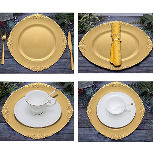 Dacakews Gold Antique Charger Plates Set Of 12, 13" Round Plastic Chargers For Dinner Plates,Wedding Reception Antique Chargers Plates For Tabletop Decor Catering Event(Gold Antique12Pcs) #TOP4
