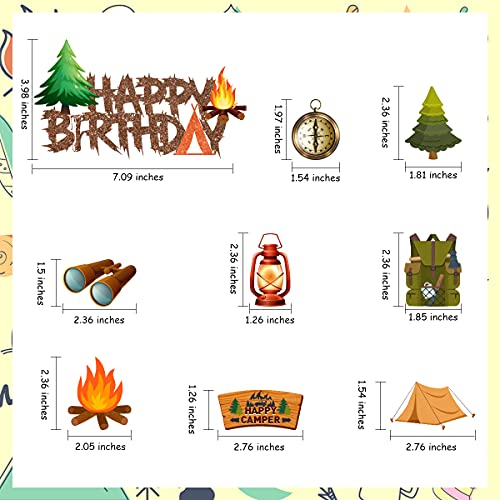 Camping Themed Happy Birthday Cake Topper With 24 Pack Cupcake Picks Flashlight Campfire For Camping Adventure Birthday Party Decorations #TOP4