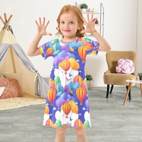 Summer Girl Dresses Hot Air Balloon Colorful Toddler Short Sleeve A-line Dress Casual Sundress4
